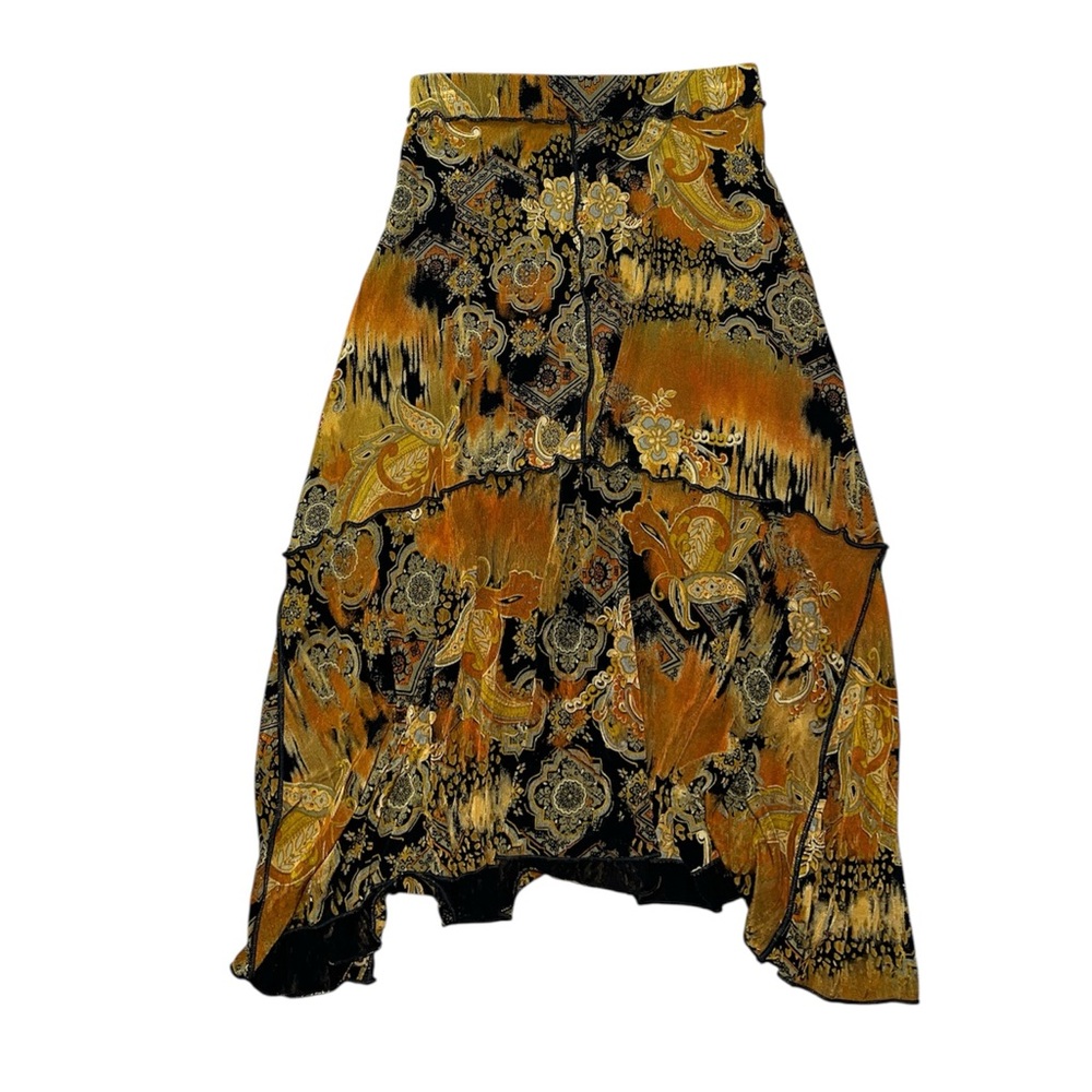 y2k maxi orange and black print skirt size petite xs